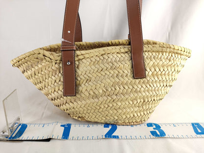 LOEWE Basket Small Raffia and Leather Basket Bag Beige Handbag