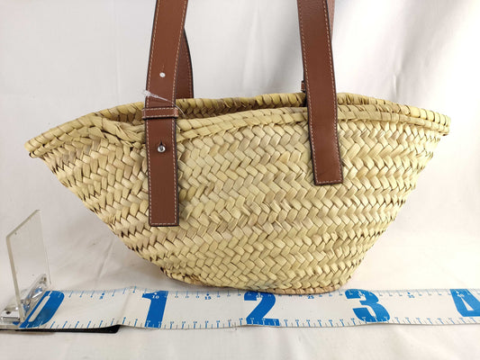 LOEWE Basket Small Raffia and Leather Basket Bag Beige Handbag