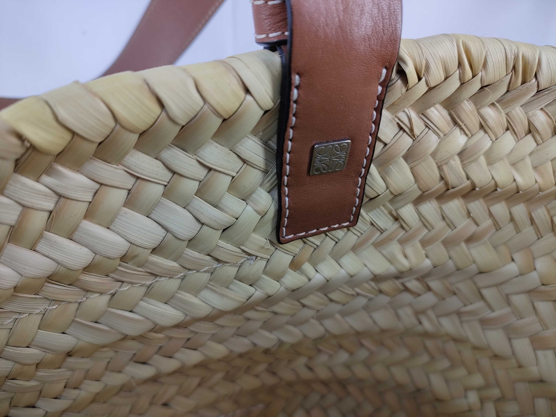 LOEWE Basket Small Raffia and Leather Basket Bag Beige Handbag