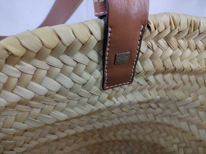 LOEWE Basket Small Raffia and Leather Basket Bag Beige Handbag