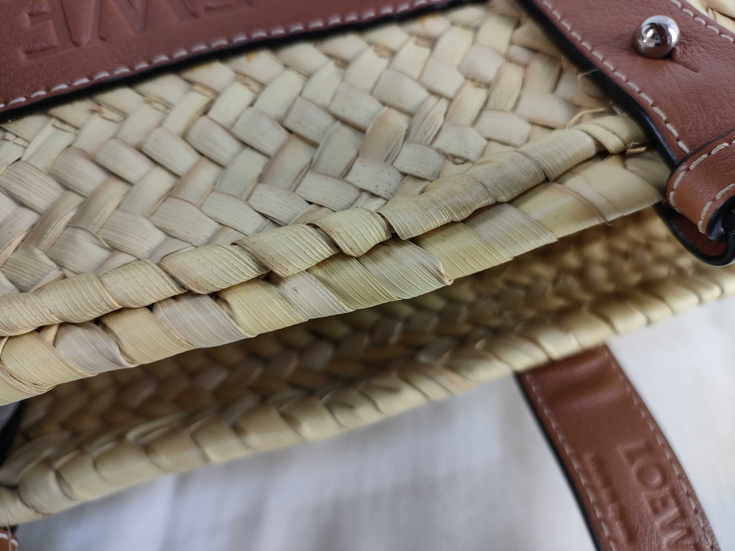 LOEWE Basket Small Raffia and Leather Basket Bag Beige Handbag
