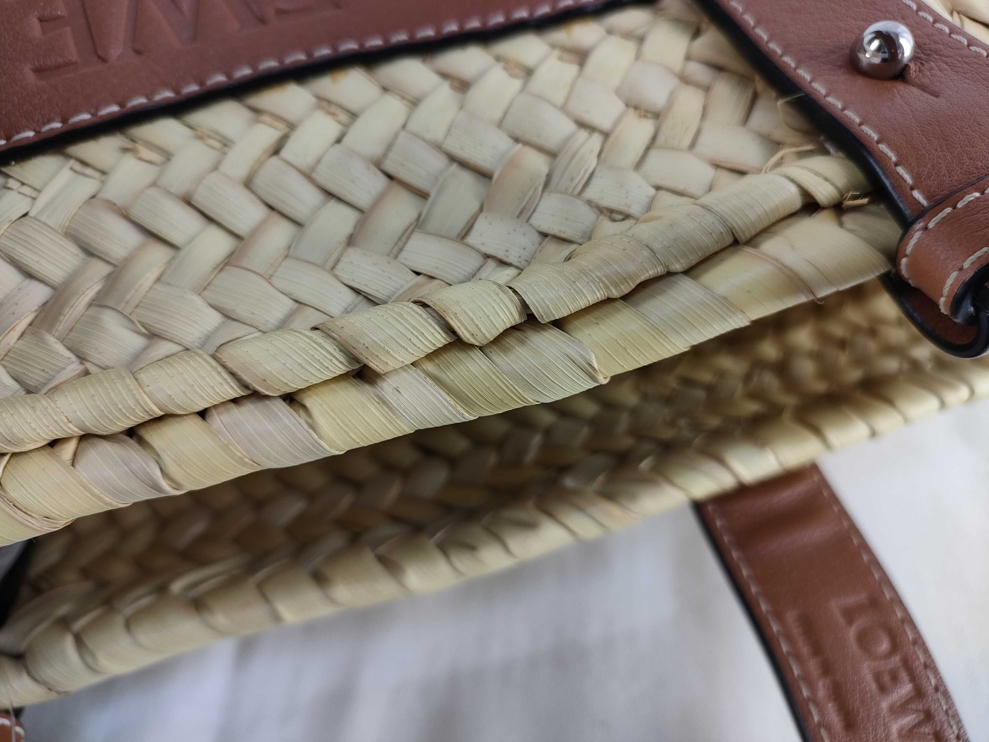 LOEWE Basket Small Raffia and Leather Basket Bag Beige Handbag