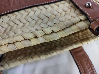 LOEWE Basket Small Raffia and Leather Basket Bag Beige Handbag