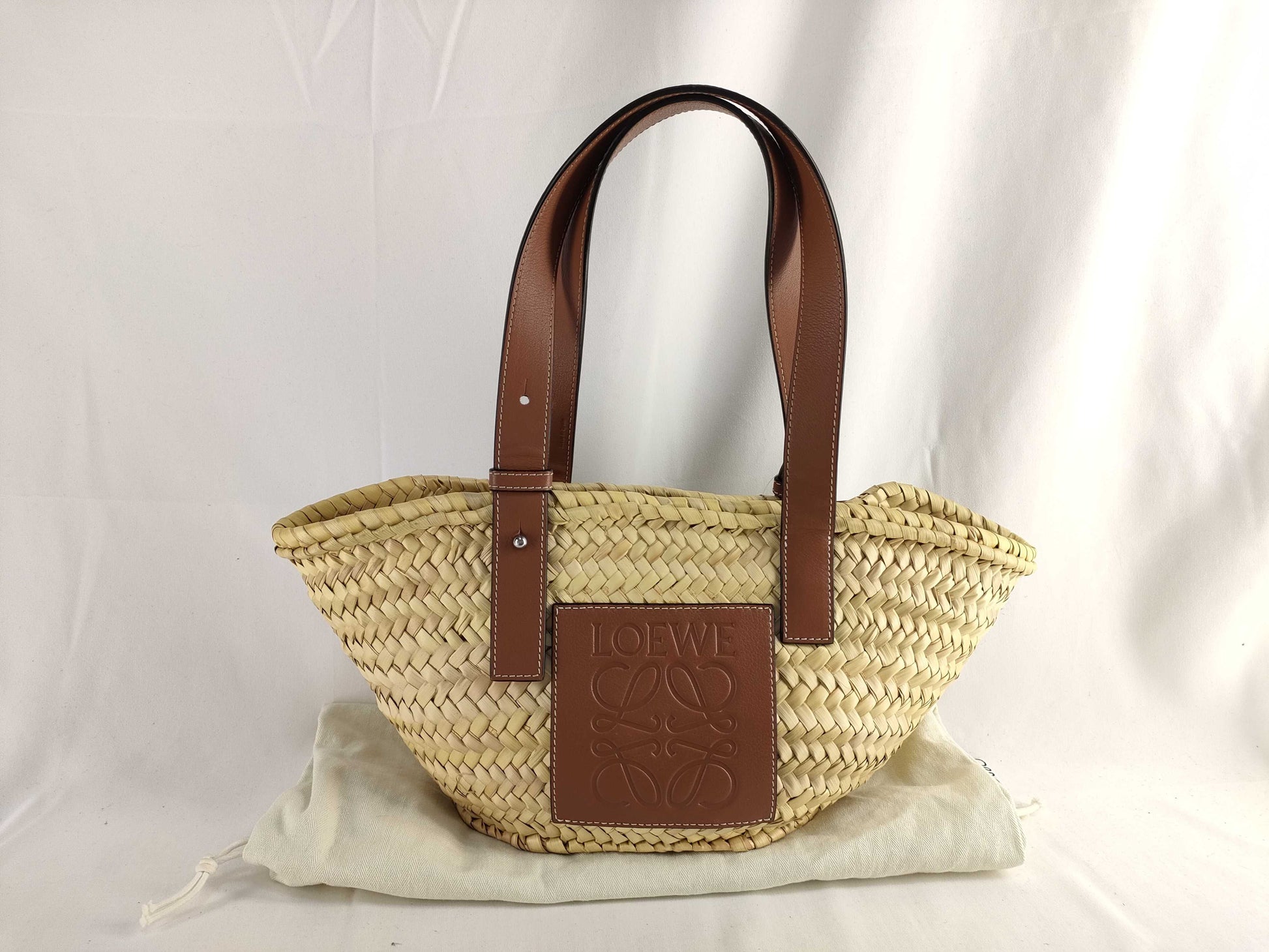LOEWE Basket Small Raffia and Leather Basket Bag Beige Handbag