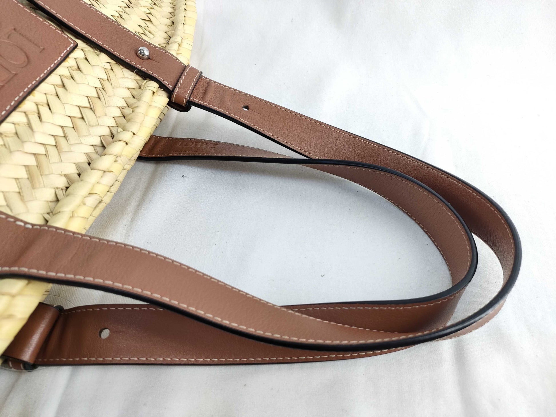 LOEWE Basket Small Raffia and Leather Basket Bag Beige Handbag