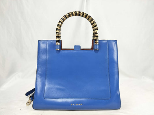 BVLGARI QT - Bvlgari Blue Leather Medium Serpenti Tote Handbag