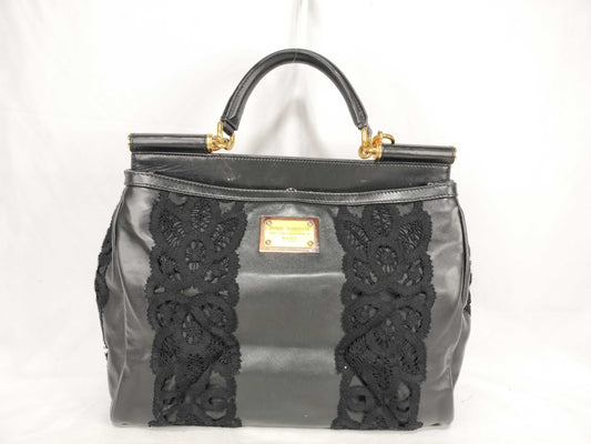 DOLCE&GABBANA DU-Dolce & Gabbana Sicily Leather 2-Way Handbag Black