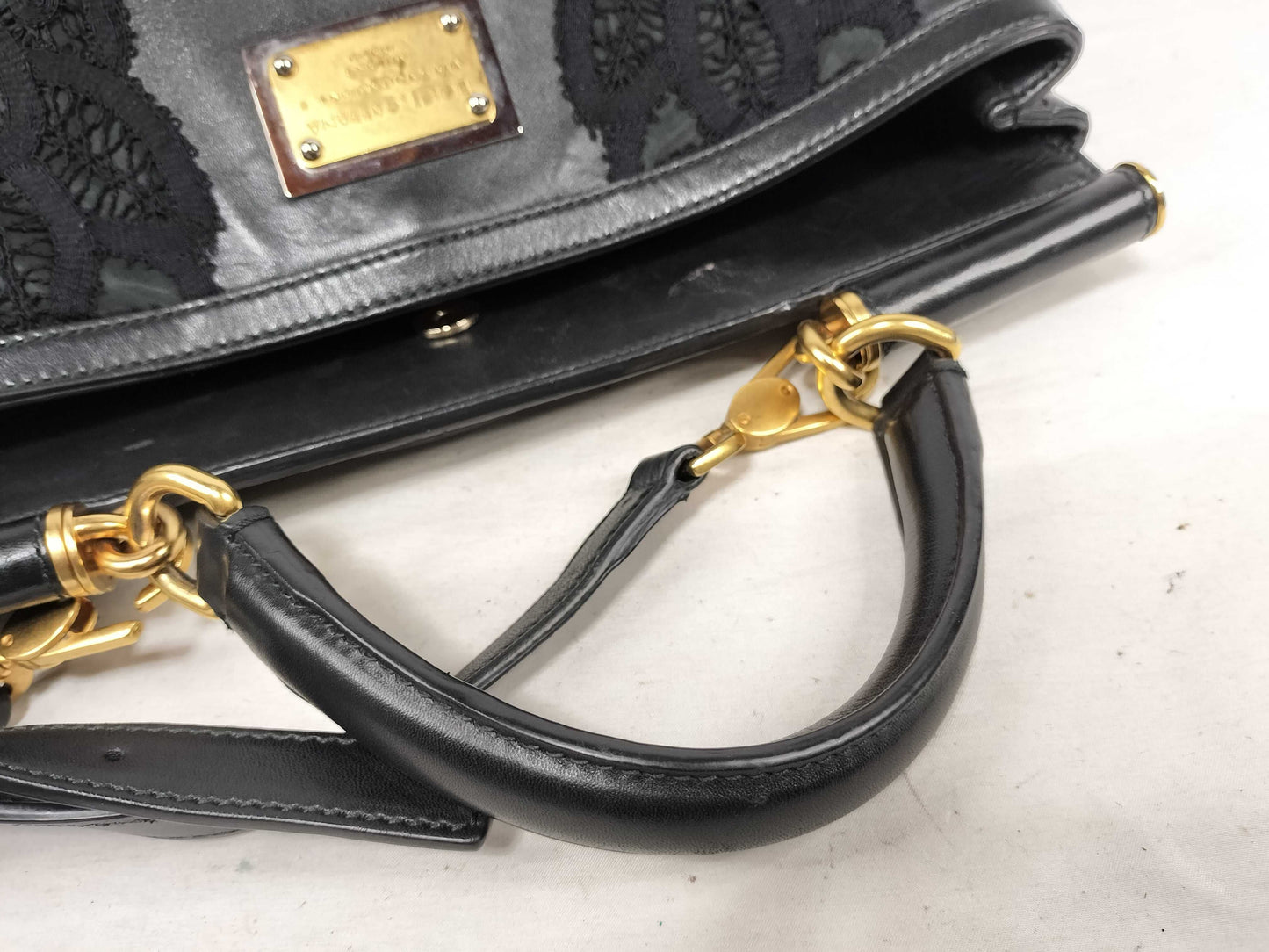 DOLCE&GABBANA DU-Dolce & Gabbana Sicily Leather 2-Way Handbag Black