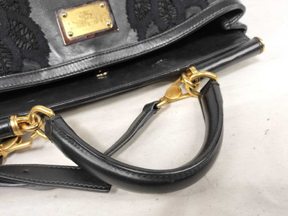DOLCE&GABBANA DU-Dolce & Gabbana Sicily Leather 2-Way Handbag Black