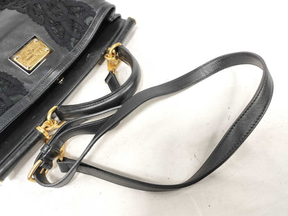 DOLCE&GABBANA DU-Dolce & Gabbana Sicily Leather 2-Way Handbag Black