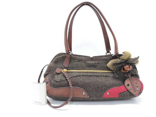 Miu Miu Miu Miu Flower Motif Handbag Wool Leather Handbag