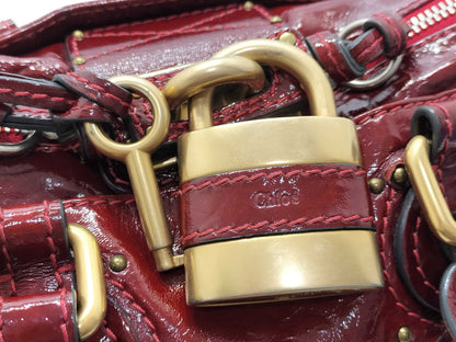 Chloe Paddington Padlock Handbag in Red Enamel with Cadena