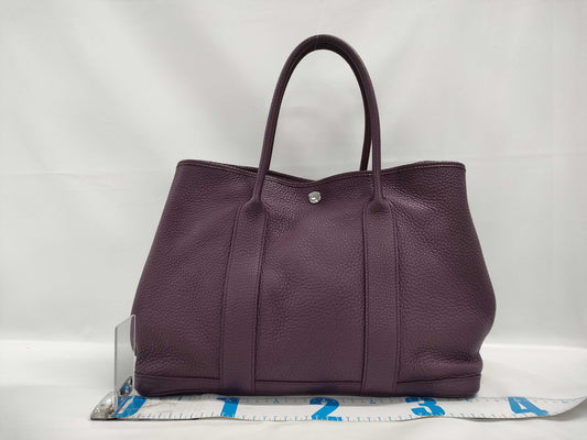 HERMES Garden Party PM Negonda Cassis Tote Bag with Silver Hardware and Twilly
