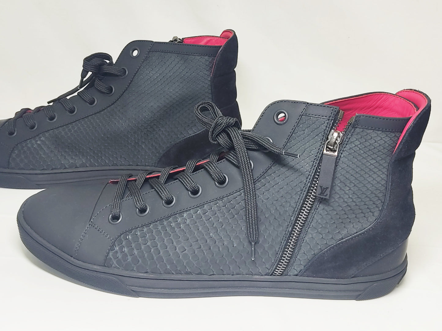 LOUIS VUITTON High-Top Sneakers, Size 11, Leather x Rubber/Black