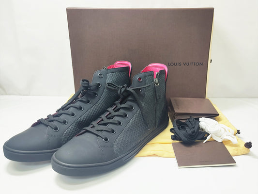 LOUIS VUITTON High-Top Sneakers, Size 11, Leather x Rubber/Black