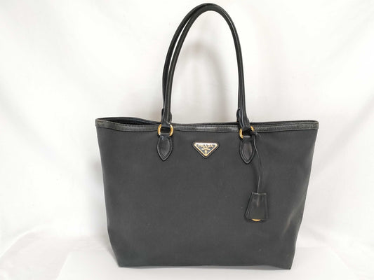 PRADA Triangle Logo Canvas Tote Bag
