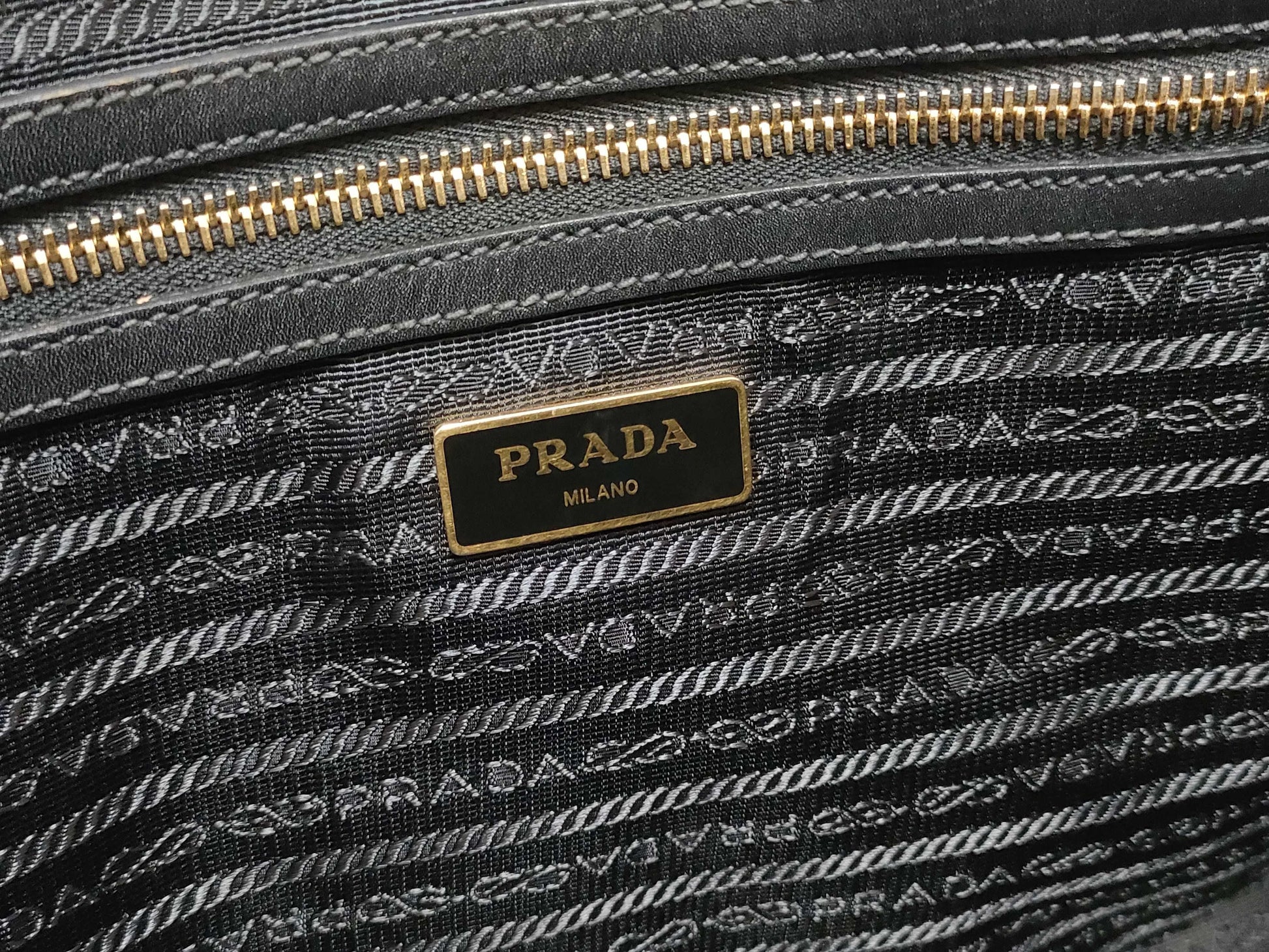 PRADA Triangle Logo Canvas Tote Bag