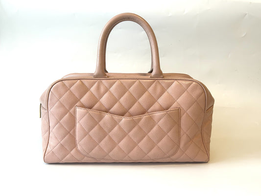 CHANEL Caviar Skin Boston Bag with Coco Mark Pink