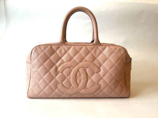 CHANEL Caviar Skin Boston Bag with Coco Mark Pink