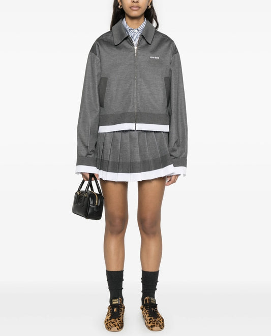 Miu Miu 2025ss Knit x Poplin Set Up Knit Poplin Blouson Jacket and Skirt Set Top: 36, Bottom: 38