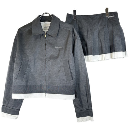 Miu Miu 2025ss Knit x Poplin Set Up Knit Poplin Blouson Jacket and Skirt Set Top: 36, Bottom: 38