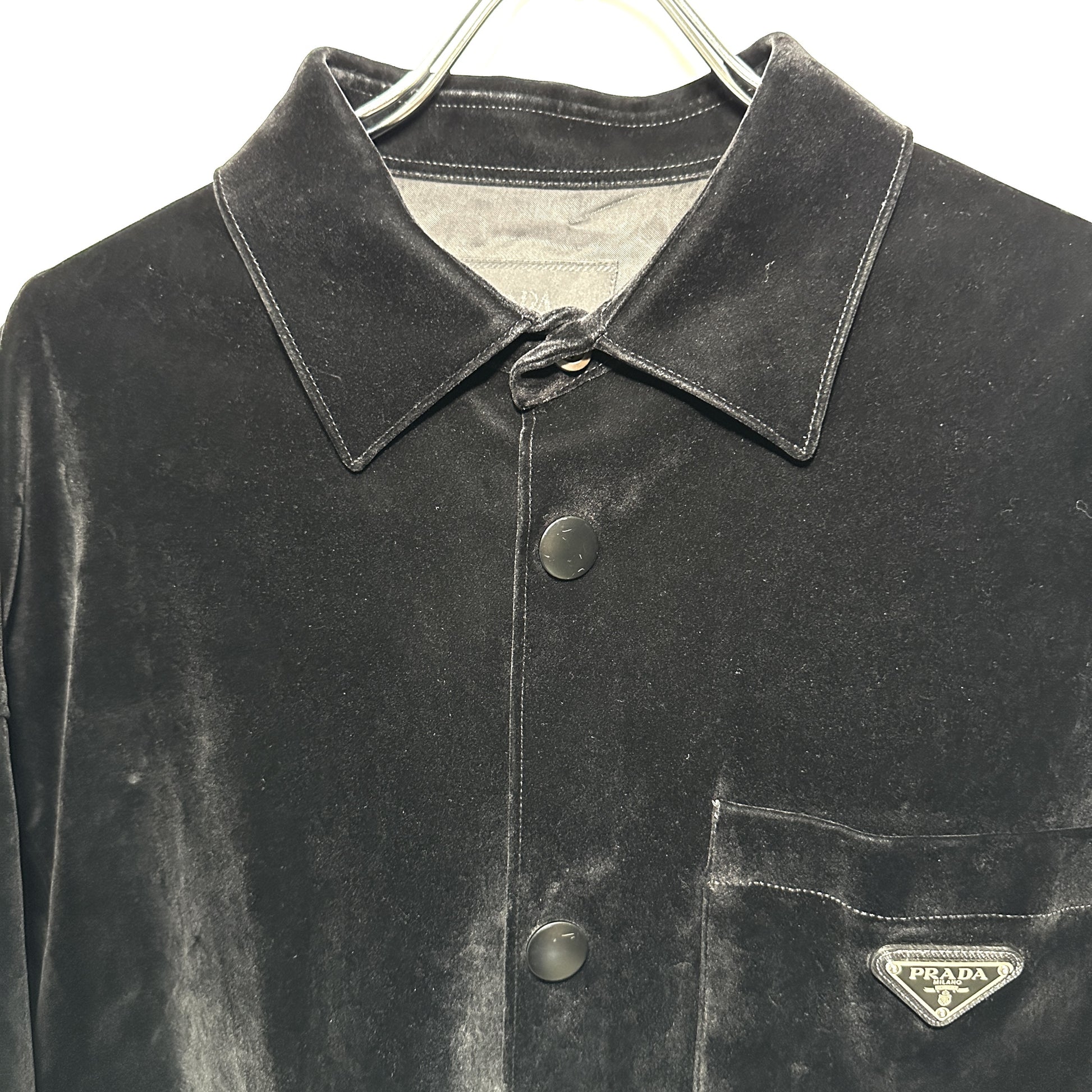 PRADA Triangle Logo Jacket 2023 Velvet Suede Velour Zip-Up Blouson Size L