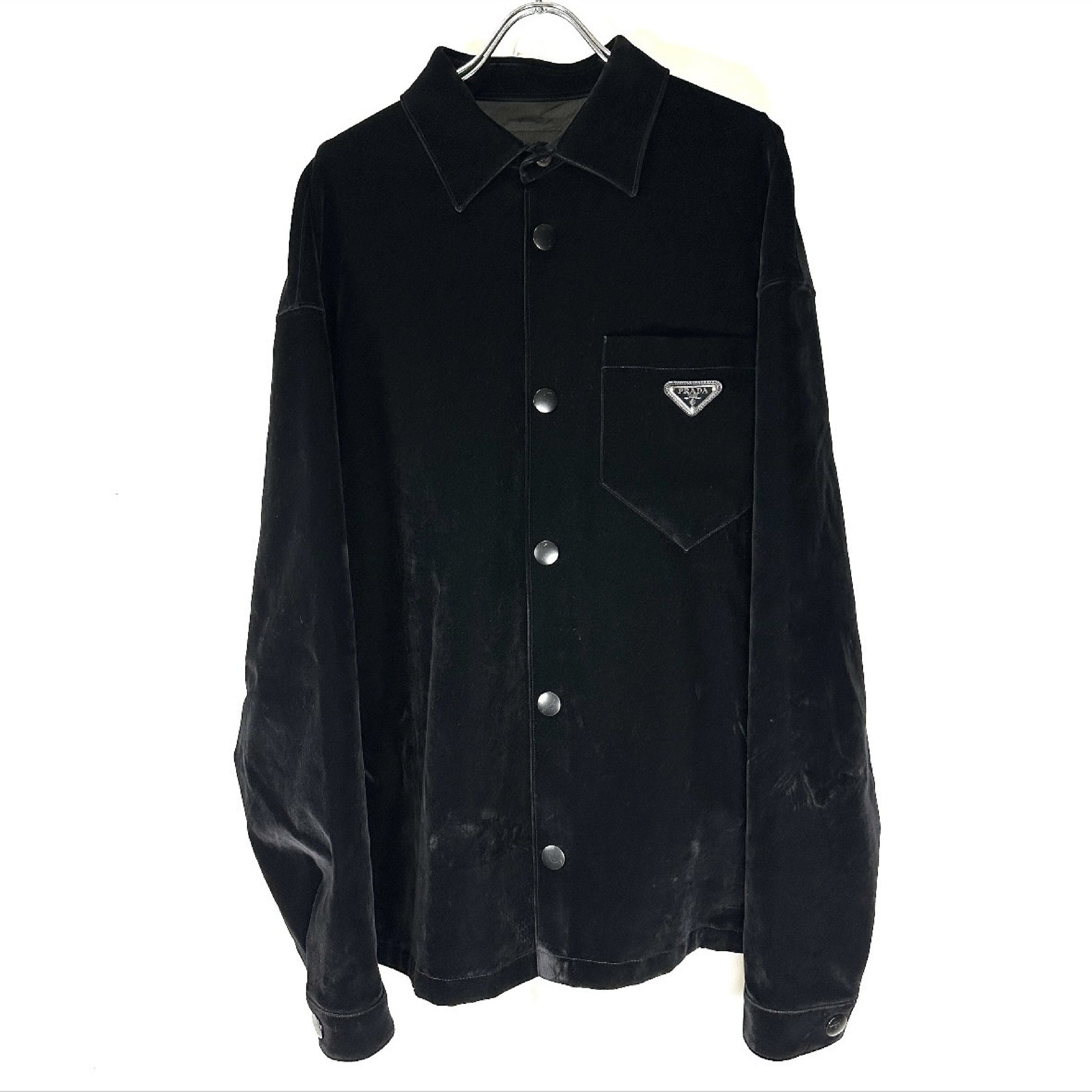 PRADA Triangle Logo Jacket 2023 Velvet Suede Velour Zip-Up Blouson Size L