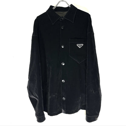 PRADA Triangle Logo Jacket 2023 Velvet Suede Velour Zip-Up Blouson Size L