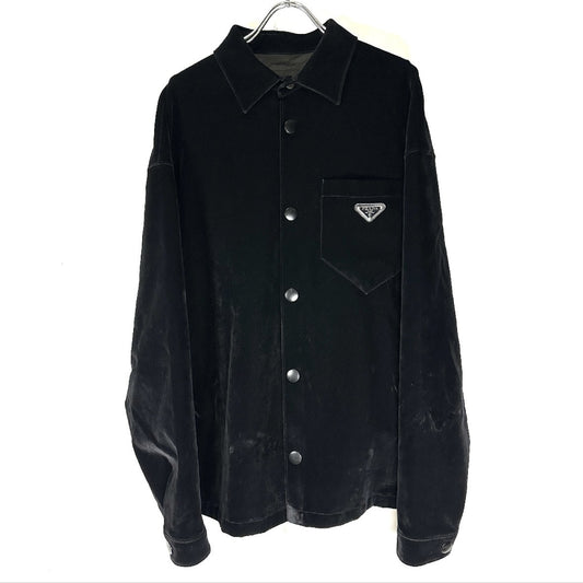 PRADA Triangle Logo Jacket 2023 Velvet Suede Velour Zip-Up Blouson Size L
