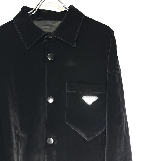 PRADA Triangle Logo Jacket 2023 Velvet Suede Velour Zip-Up Blouson Size L