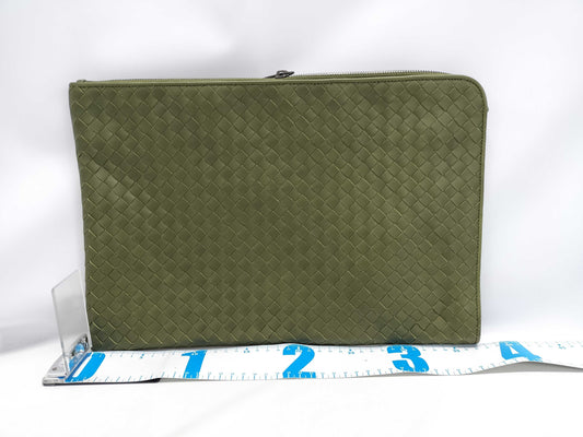 BOTTEGA VENETA Intrecciato Document Case Clutch Bag 224052 Green with Black Hardware, Calf Leather, BO216868 2F Clutch Bag