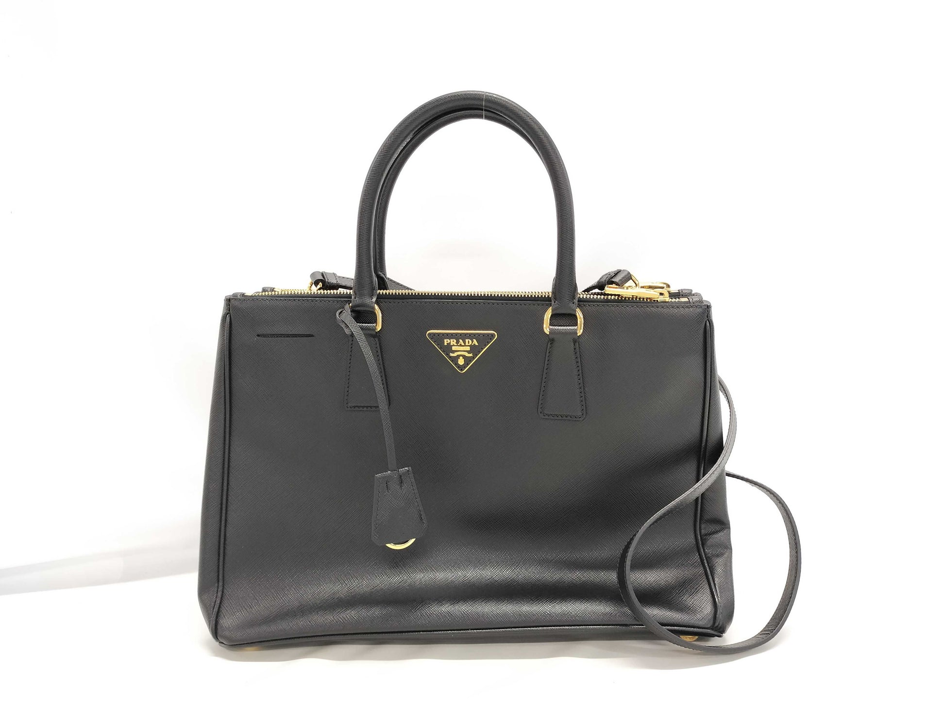 PRADA PRADA Galleria 2-way handbag Saffiano BN2274 black leather with gold hardware