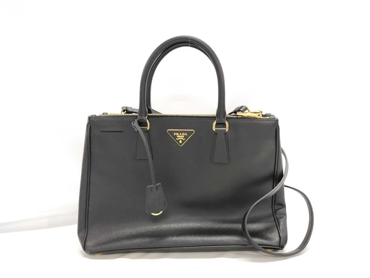 PRADA PRADA Galleria 2-way handbag Saffiano BN2274 black leather with gold hardware
