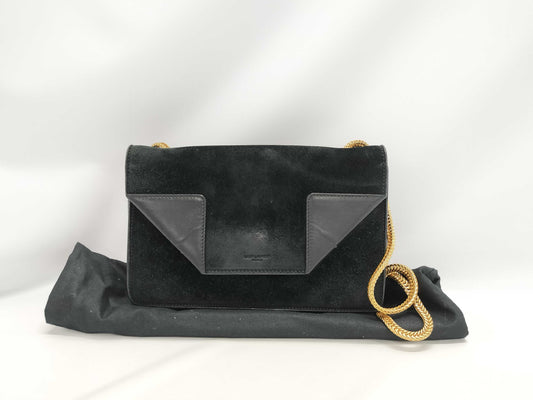 SAINT LAURENT SAINT LAURENT Chain Shoulder Bag Black with Gold Hardware and Suede Shoulder Bag