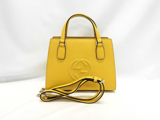 GUCCI GUCCI Interlocking G 2-way Handbag 607722 Yellow Gold Hardware Leather 213317 Handbag