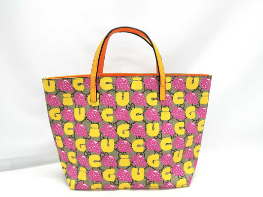 GUCCI Children's Strawberry Print Handbag, Kids Line, 410812, Multi Beige, Silver Hardware, GG Supreme Leather, 204991, Handbag