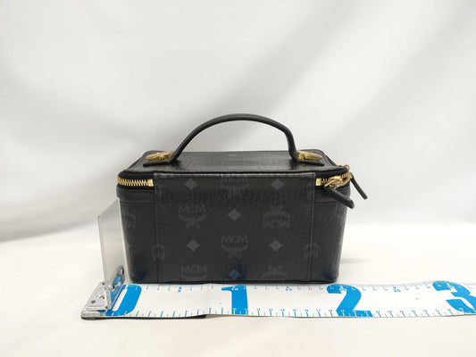 MCM Visetos Vanity Case, 2-Way Handbag, Black with Gold Hardware, PVC Leather, and Leather.