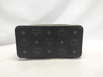 MCM Visetos Vanity Case, 2-Way Handbag, Black with Gold Hardware, PVC Leather, and Leather.