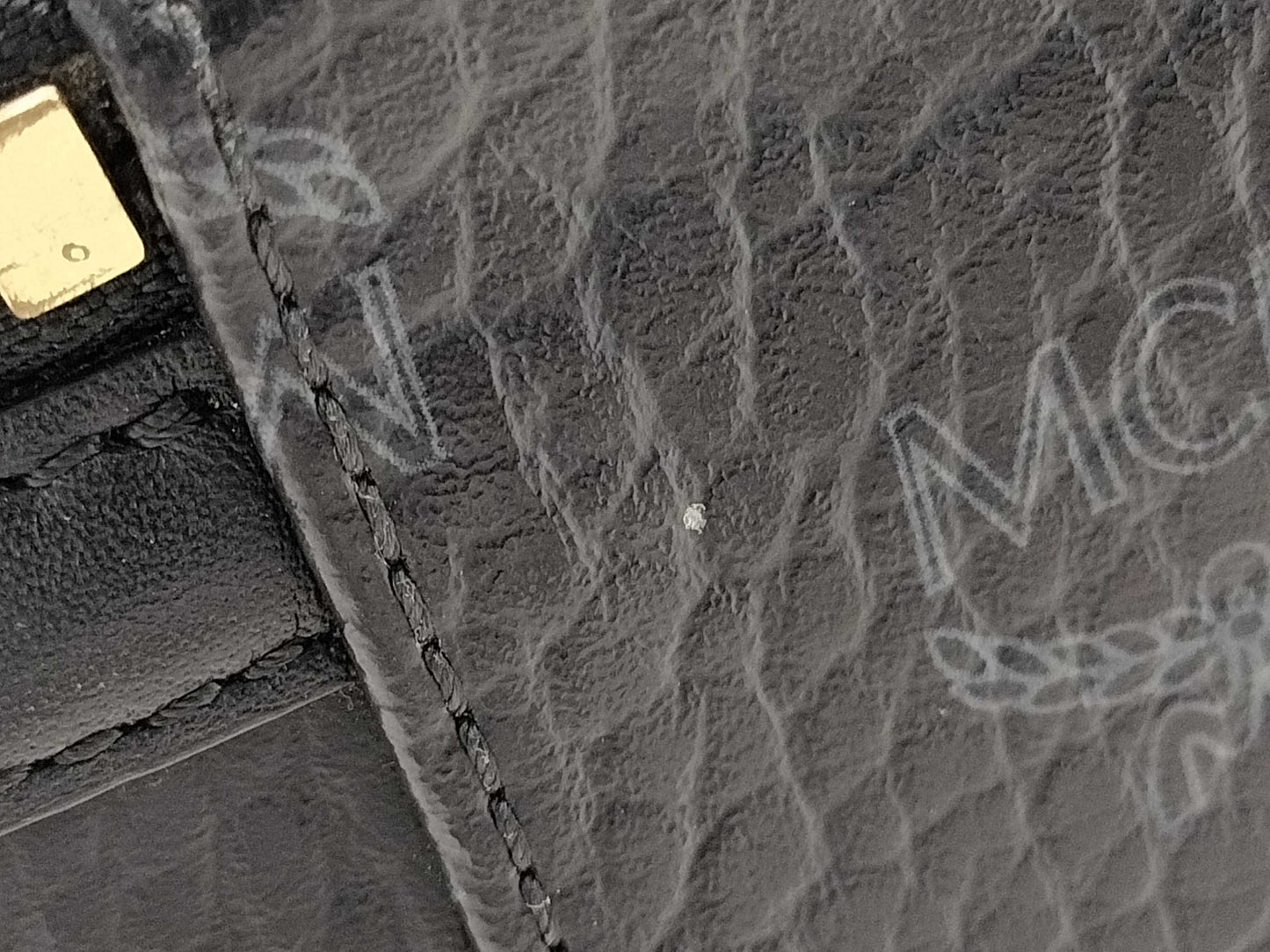 MCM Visetos Vanity Case, 2-Way Handbag, Black with Gold Hardware, PVC Leather, and Leather.