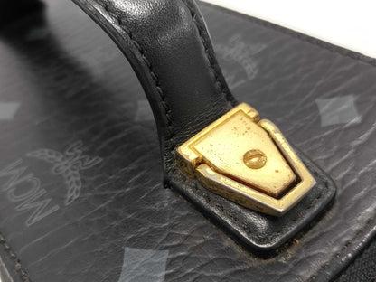 MCM Visetos Vanity Case, 2-Way Handbag, Black with Gold Hardware, PVC Leather, and Leather.