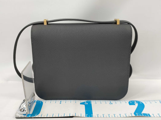 HERMES Constance Mini Epsom Ardoise Lacquer Shoulder Bag with Black Hardware and K Stamp