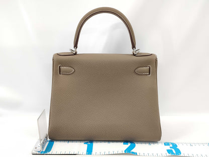 HERMES Kelly 28 Togo Etoupe Handbag with Silver Hardware and U Stamp