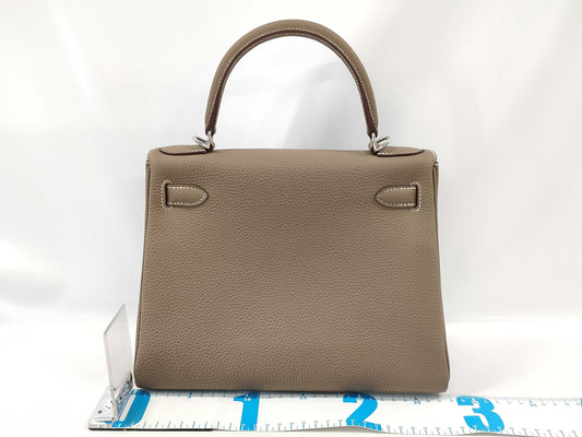 HERMES Kelly 28 Togo Etoupe Handbag with Silver Hardware and U Stamp