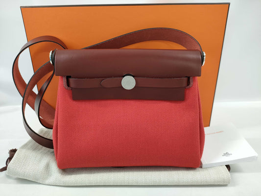 HERMES Mini Zip 20 Shoulder Bag in Rouge H Silver with Silver Hardware and K Stamp
