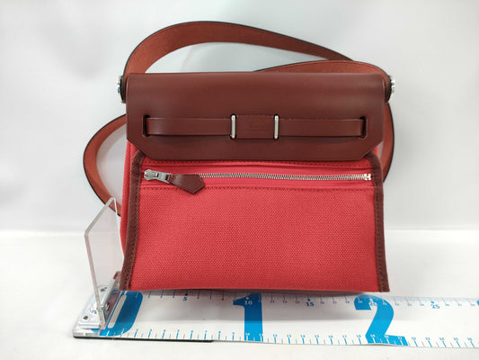 HERMES Mini Zip 20 Shoulder Bag in Rouge H Silver with Silver Hardware and K Stamp