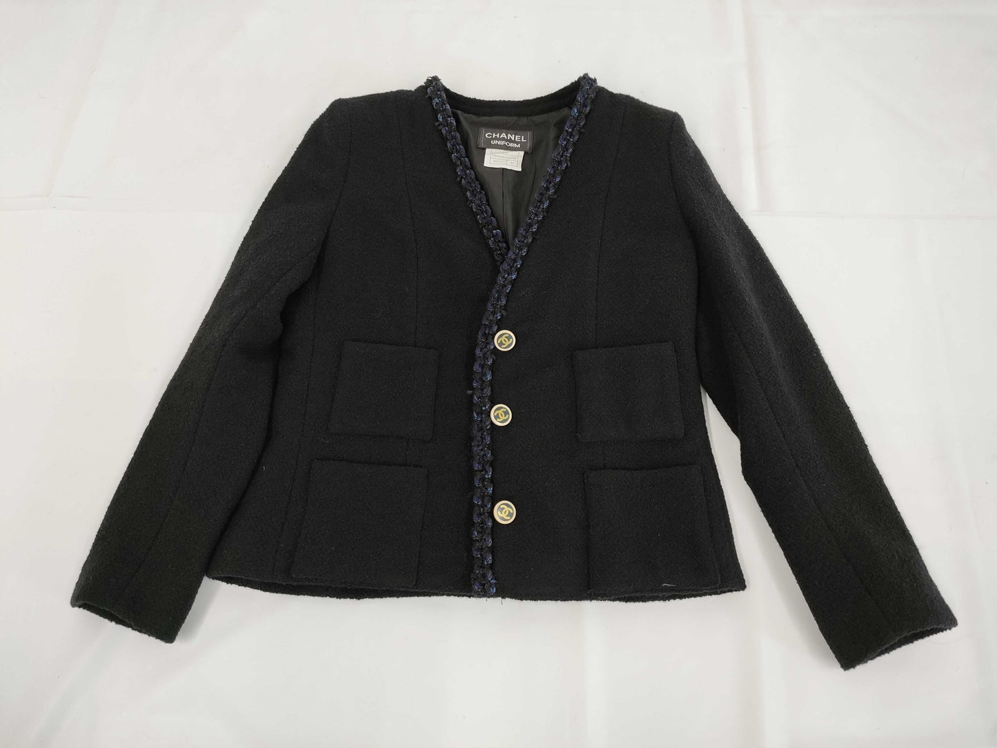 CHANEL Uniform Tweed Jacket 21P U04046 Coco Mark Button Size 34 Jacket