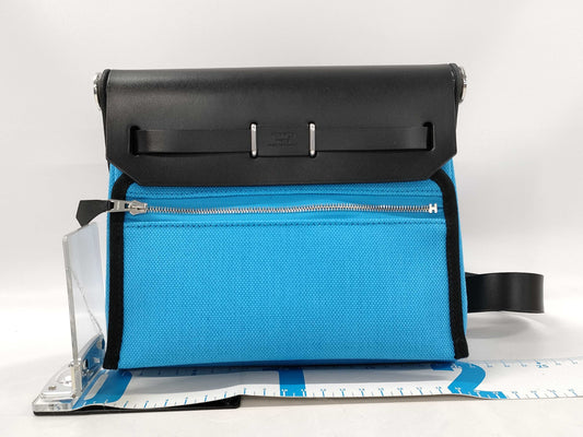 HERMES Hermes Airbag Zip 20 Mini Blue Riviera Shoulder Bag with Silver Hardware and K Stamp