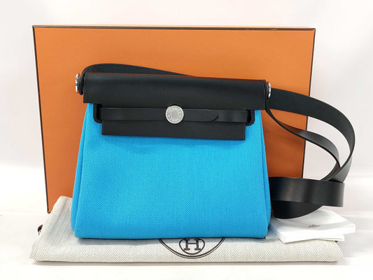 HERMES Hermes Airbag Zip 20 Mini Blue Riviera Shoulder Bag with Silver Hardware and K Stamp