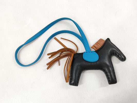 HERMES Rodeo PM Charm Noir/Gold/Blue Zanzibar Y Stamp Charm