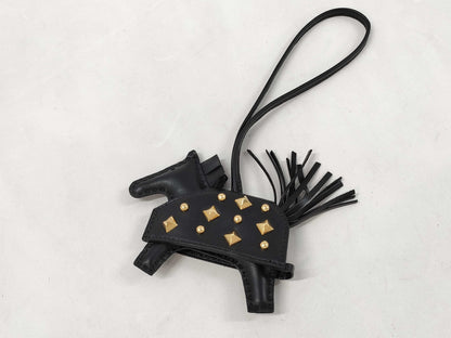 HERMES Rodeo PM Charm, Robeo Cool Rock Studs, So Black Gold Hardware, K Stamped Charm